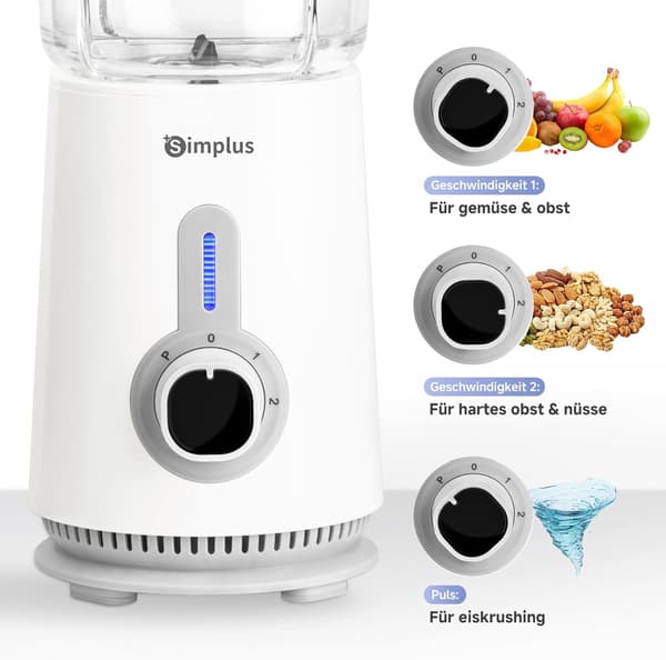 Foodprocessor til smoothies & kød | 1,25L, 500ml & 300ml | 3 hastigheder | Rustfri design