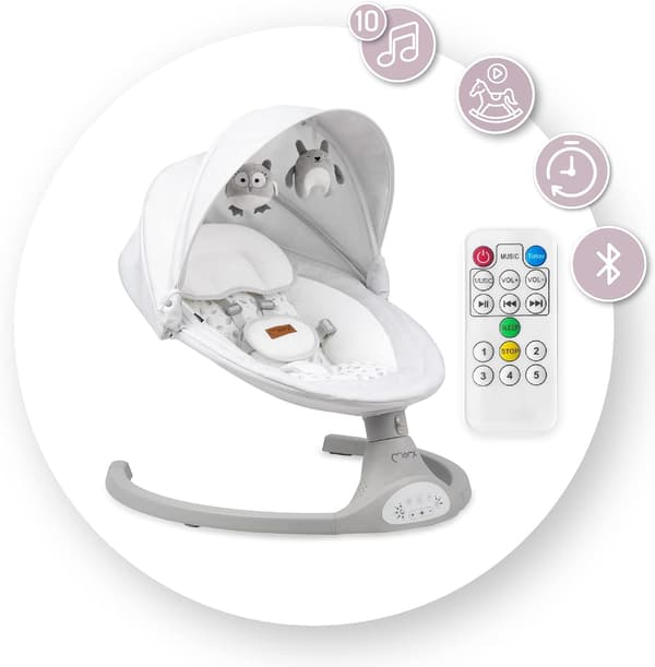 Elektrisk babysitter grå | hopfällbar | Bluetooth | 9 kg kapacitet