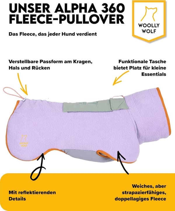 Fleecetøj hund lavendel | størrelse 45 | genbrugt polyester | reflekterende