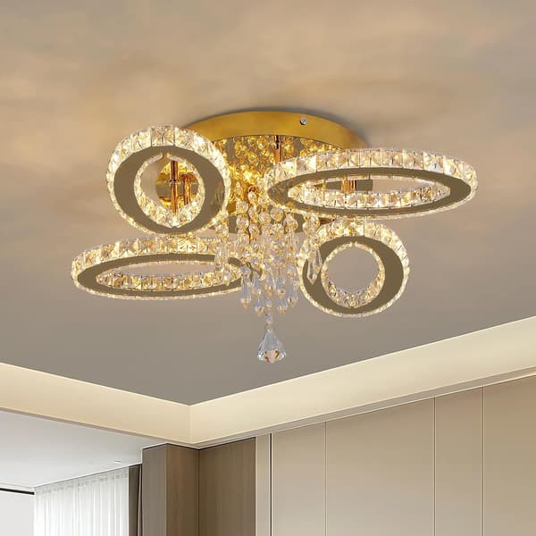 Krystalloftlampe 52cm guld | 4 ovaler | LED-belysning
