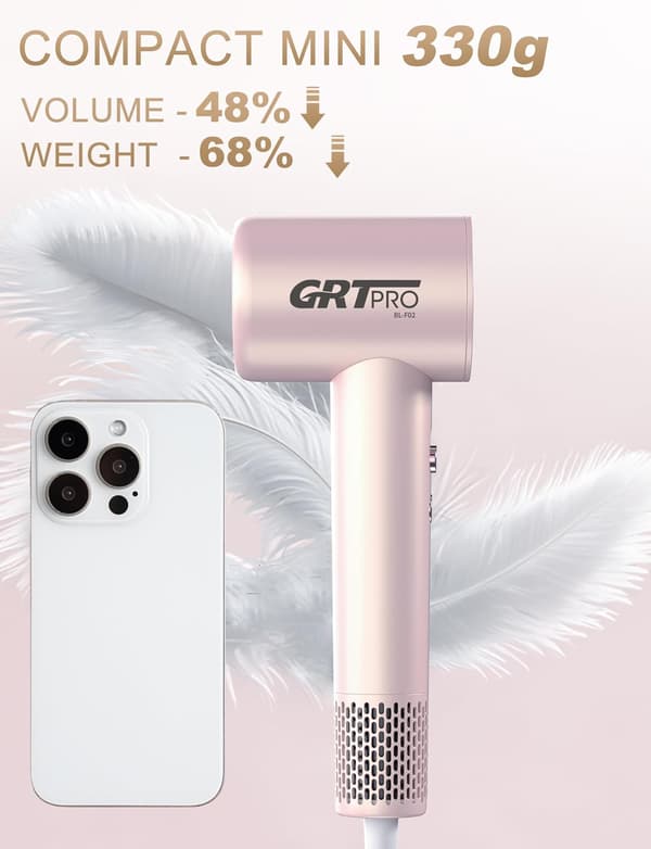 Hårtørrer 2200W pink | ionisk | hurtigtørrende | kompakt | let