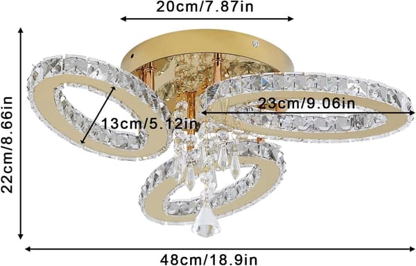 Kristallampe 3 ringe | guld | 48x22cm | LED-belysning