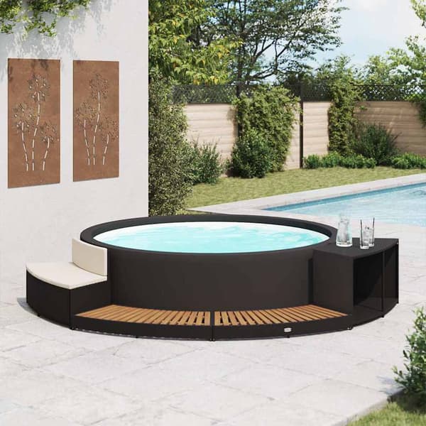Jacuzzi-omkransning polyrattan | sort | akacietræ | spa-tilbehør