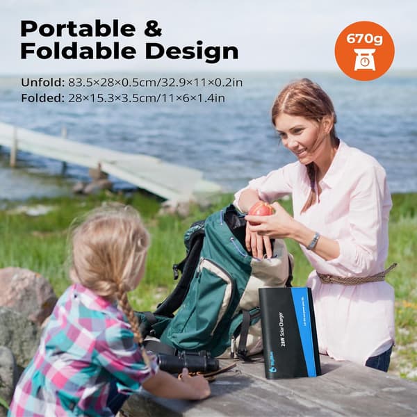 Solcellsladdare 28W | 4 paneler | 2 USB-portar | amperemeter | hopfällbar