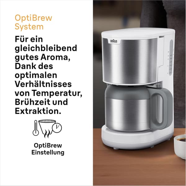 Köksmaskin kaffe | 1,2L | vit | termoskanna | 9 koppar | droppstopp
