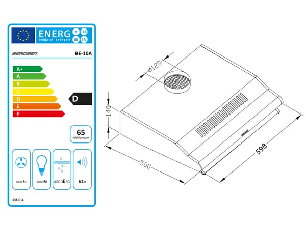 Emhætte underbygning sort | 3 hastigheder | 280 m³/t | LED