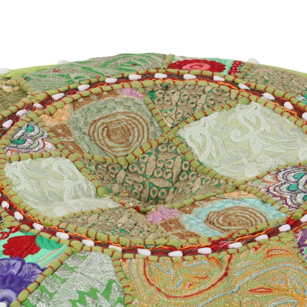 Patchwork-puf rund grøn | 40x20 cm | bomuld | håndlavet