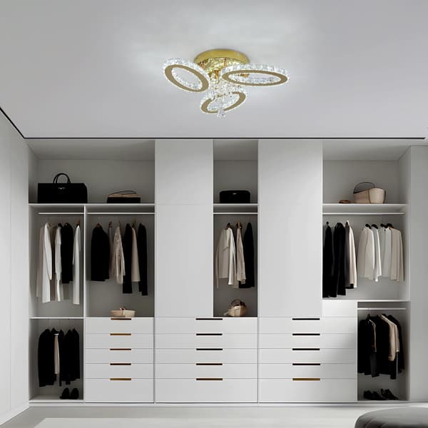 Kristallampe 3 ringe | guld | 48x22cm | LED-belysning