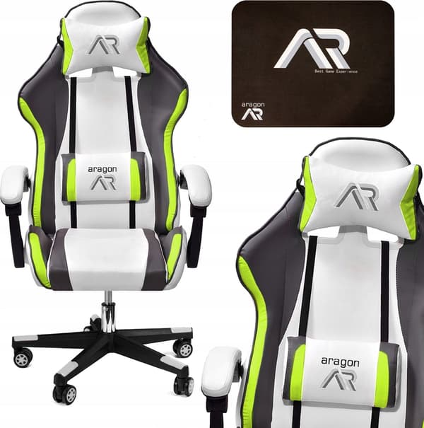 Kontorstol ergonomisk | hvid-grå-lime | ECO-læder | gaming