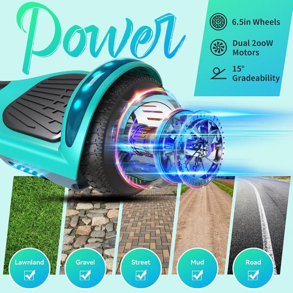 Selvbalancerende bræt 6,5 tommer | Bluetooth | LED-lys | gummidæk