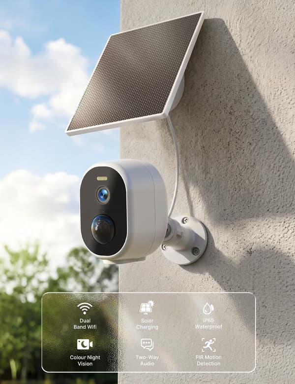 Säkerhetskamera trådlös | 2K 4MP | Solcellsdriven | WiFi6 | Mörkerseende | IP65