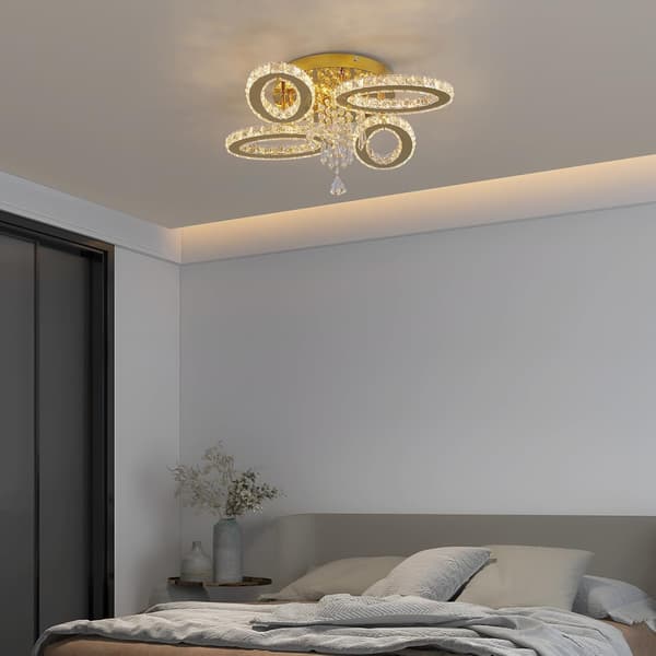 Vardagsrumslampa 52cm guld | 4 kristall-ovaler | LED