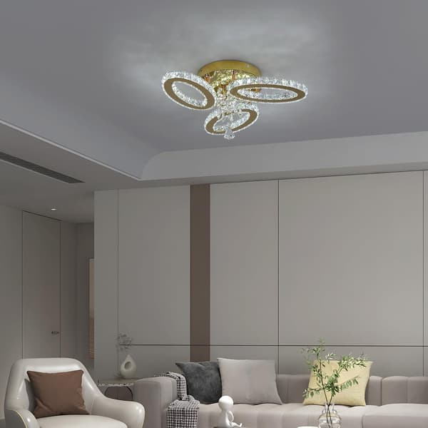 Kristallampe 3 ringe | guld | 48x22cm | LED-belysning