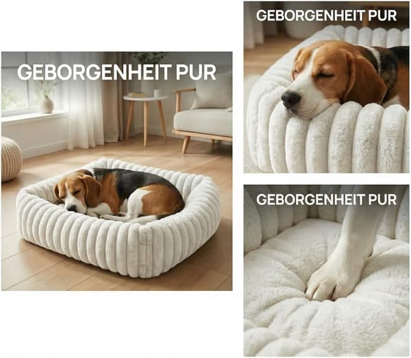 Hundeseng hvid | rektangulær | 92x69x20 cm | skumfyld | stor