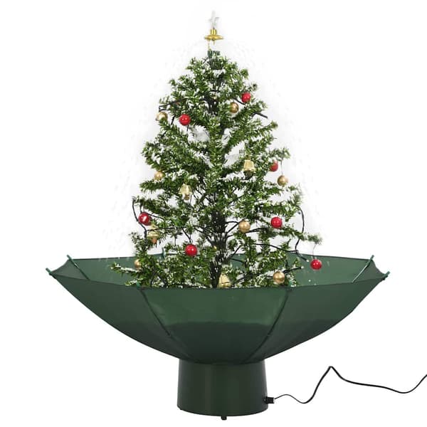 Julepynt indendørs 75 cm | grøn gran | snefald | belysning | paraplyfod