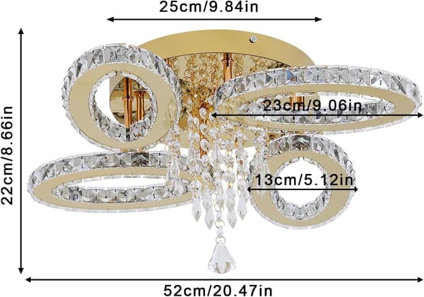 Krystalloftlampe 52cm guld | 4 ovaler | LED-belysning
