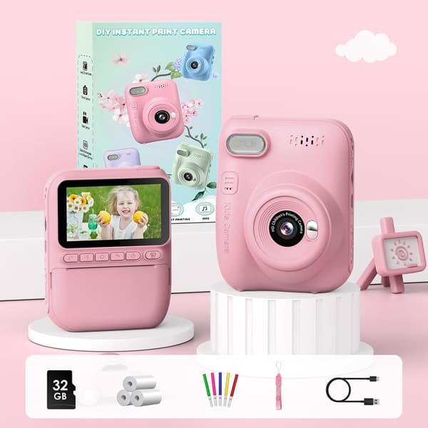 Digitalfoton kamera | rosa | direktutskrift | 3-tums display
