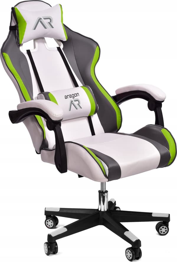 Kontorstol ergonomisk | hvid-grå-lime | ECO-læder | gaming