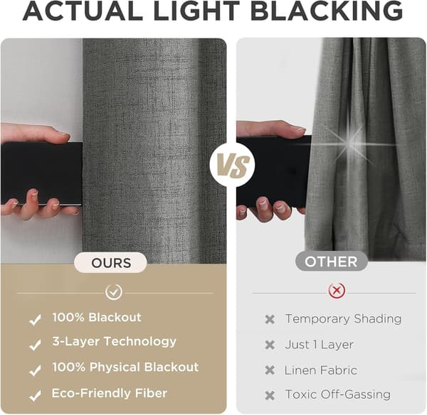 Termogardiner linne-look | 2-pack grå | 117x183 cm | 100% mörkläggning