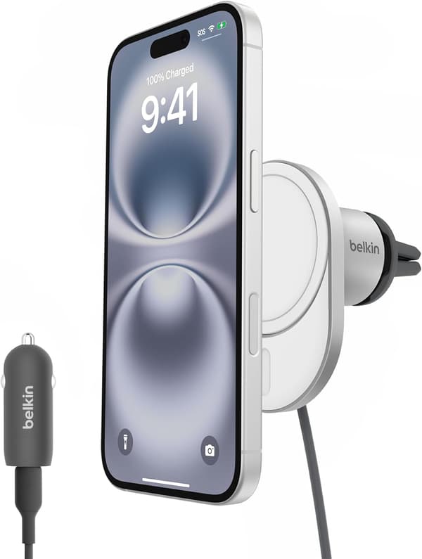 Biloplader Qi2 15W | magnetisk | MagSafe-kompatibel | grå | til iPhone 12-16