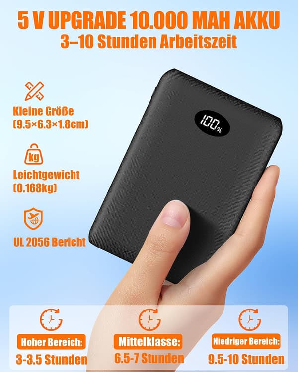 Varmehynde 10.000mAh | sort | genopladelig | sammenfoldelig | USB-batteri