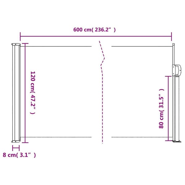 Sidemarkise antracit | 120x600 cm | udtrækkelig | polyester | UV-resistent
