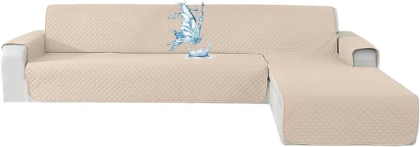Hörnsoffa beige | 280 cm | vattenavvisande tyg | L-formad | 1 st