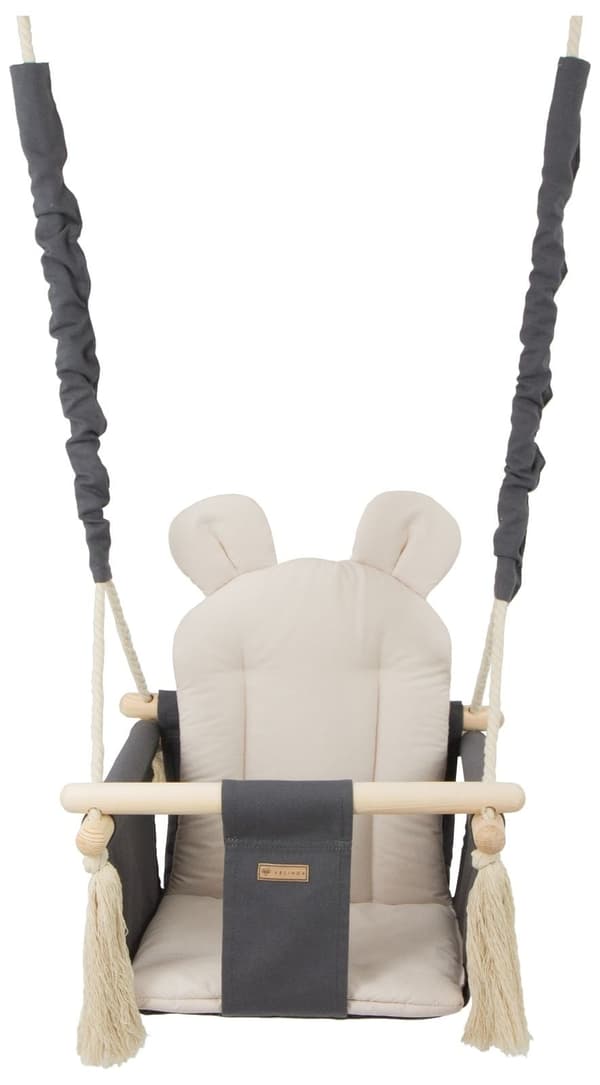 Babysving med öron | Grå & Beige | 100% bomull | Max 20 kg | 150 cm rep