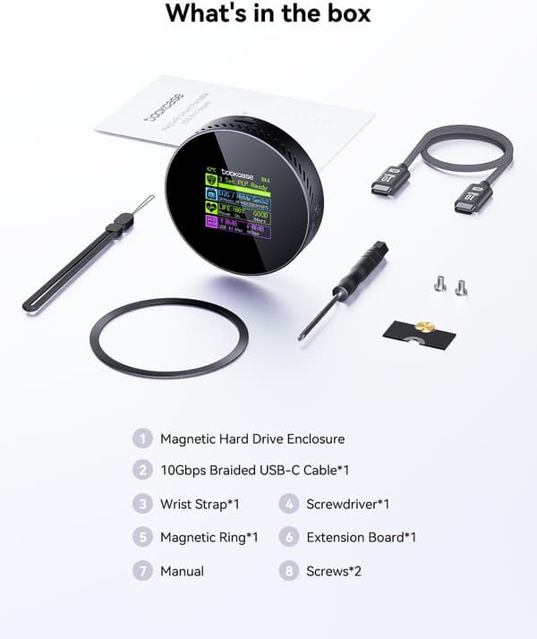 Harddiskkabinet M.2 NVMe | Magnetisk til iPhone 16/15 Pro Max | 10Gbps | 2230/2242 SSD