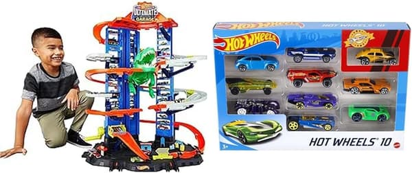 Barnrummets bilgarage | 90 cm högt | T-Rex attack | plats för 100+ fordon