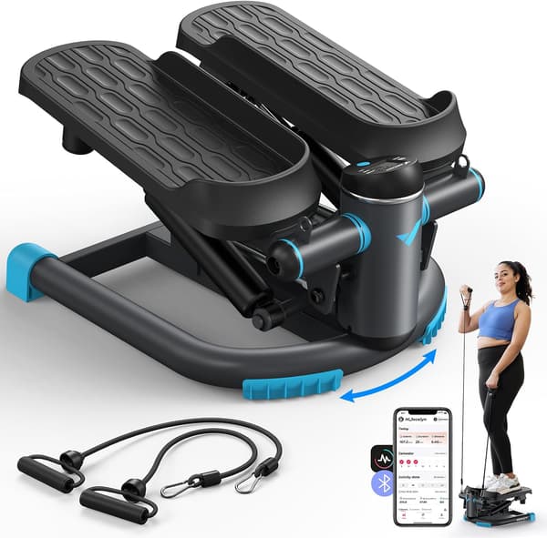 Mini stepper 2-i-1 | LCD-display | 150 kg kapacitet | modstandsbånd