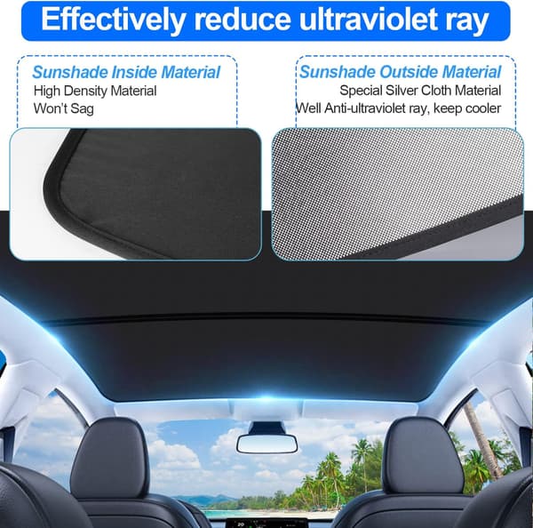 Parasolsæt Tesla Model Y | Foldbart | Sort & Sølv | Interiørtilbehør