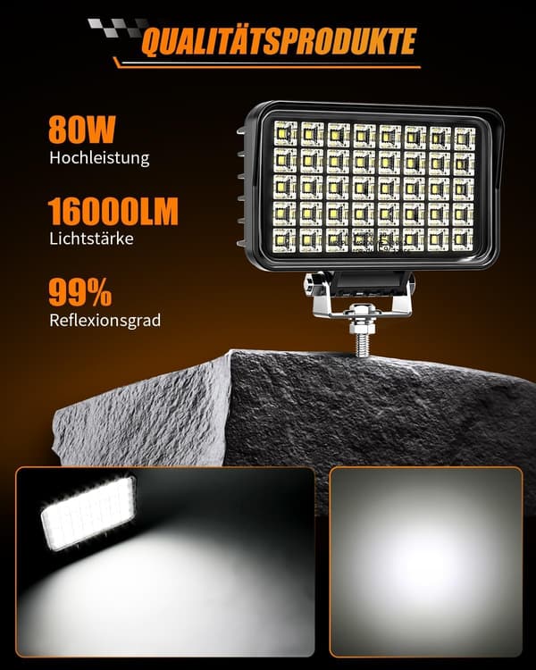 Arbejdslys LED 6 tommer | rektangulær | 70W | 10000LM | bred lysstråle