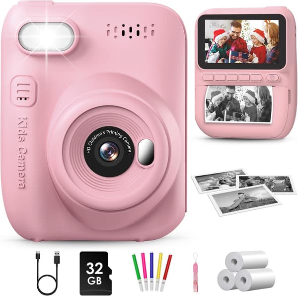 Digitalfoton kamera | rosa | direktutskrift | 3-tums display