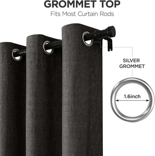 Termogardiner sorte | hør-look | 2 stk. | 2x140x225 cm | maljer