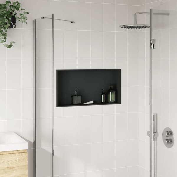 Brusehylde 62x32x9 cm | rustfrit stål | mat sort | badeværelsesopbevaring