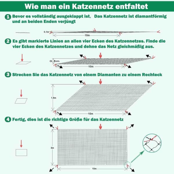 Kattenet sort 10x3m | ståltrådsforstærket | UV-bestandigt | altansikring