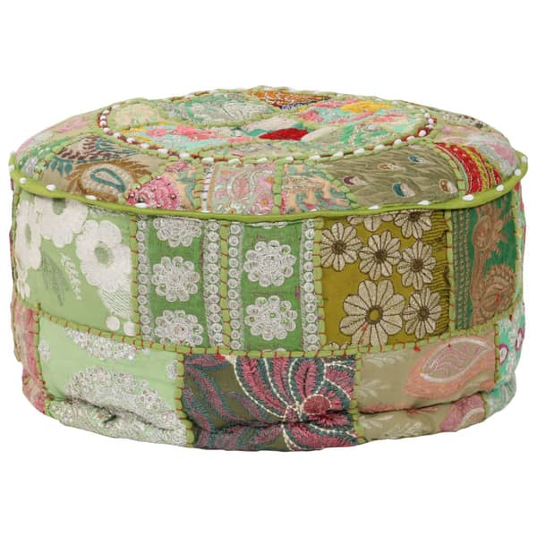 Patchwork-puf rund grøn | 40x20 cm | bomuld | håndlavet