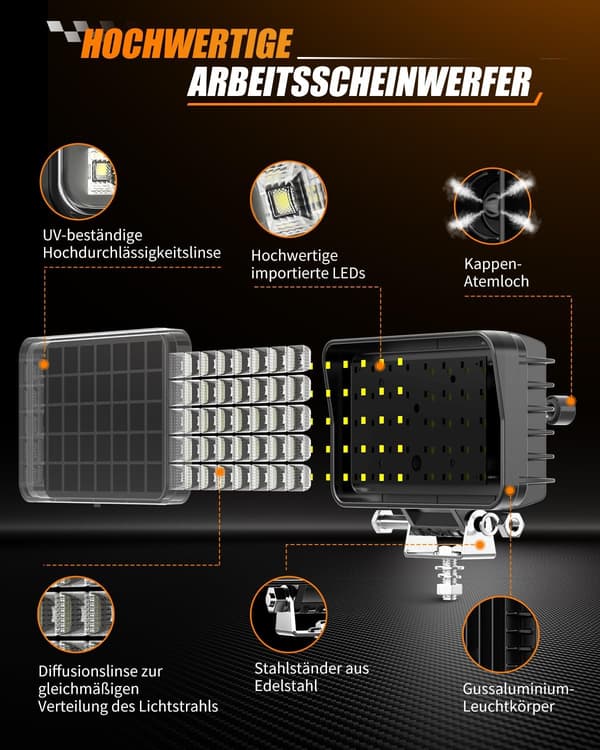 Arbejdslys LED 6 tommer | rektangulær | 70W | 10000LM | bred lysstråle