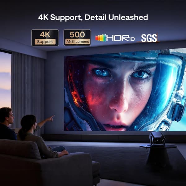Smart projektor 4K-understøttelse | Google TV | 500 ANSI Lumen | 20W Dolby Audio