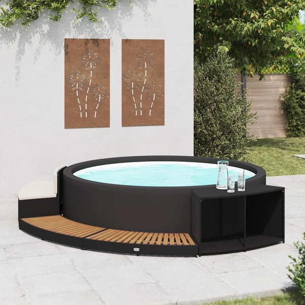 Spa-omramning sort | polyrattan og akacietræ | opbevaring til jacuzzi