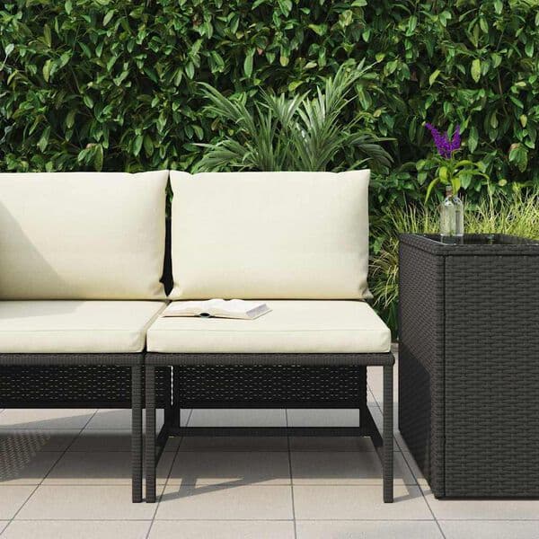 vidaXL Modulsofa med hynder i polyrattan sort
