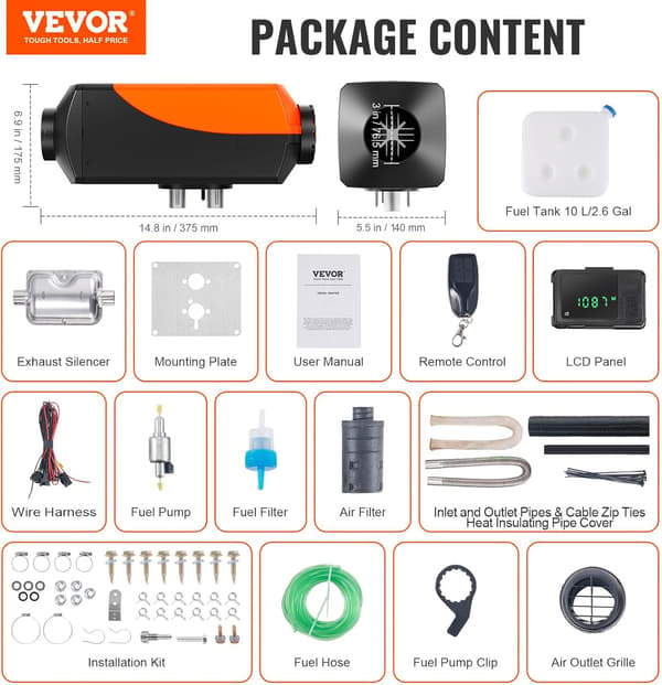 Husbilsvärmare 12V 8KW | Orange | LCD | Bluetooth | Båt | Garage | Värmesystem