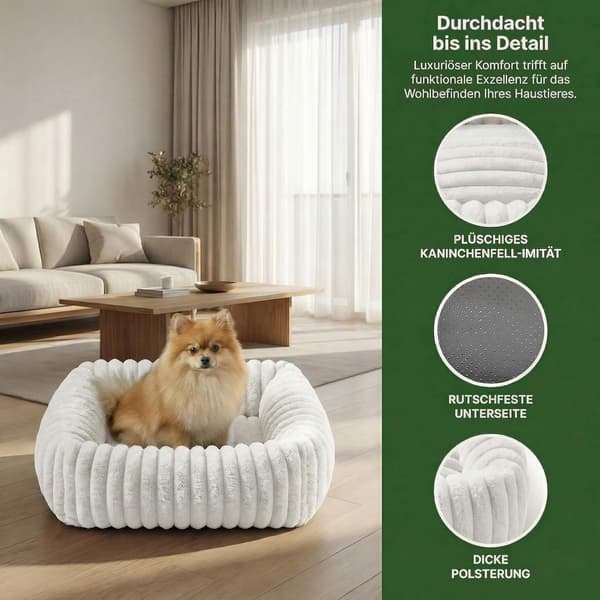 Hundbädd vit | rektangulär | 92x69x20 cm | skumfyllning | stor
