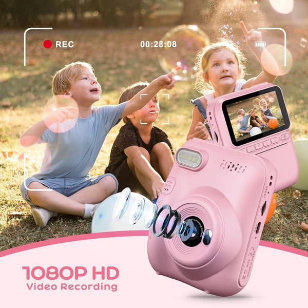 Digitalfoton kamera | rosa | direktutskrift | 3-tums display