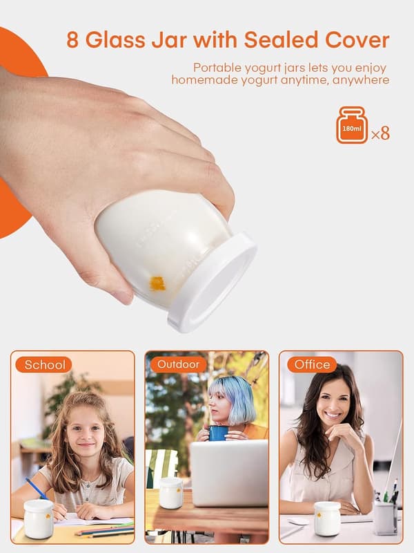 Yoghurtmaskin med 8 glasburkar | 1440 ml | LCD-display | timer | hemmabruk