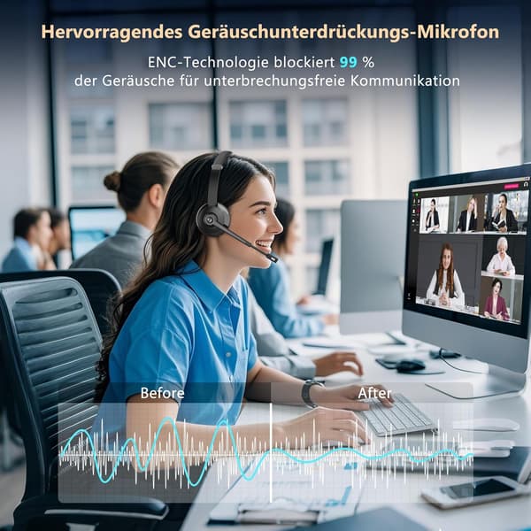 Trådlöst headset | Svart | Mikrofon | Bluetooth | PC och kontorsbruk
