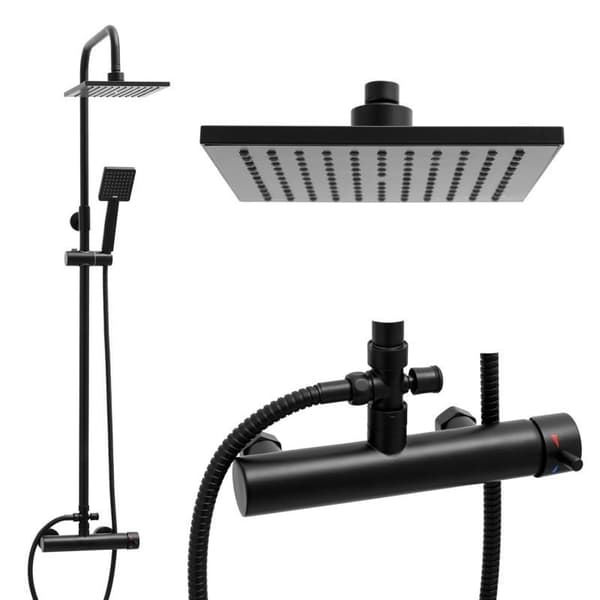 Regnbrusesystem 20 cm hoved | sort | håndbruser | vægmonteret