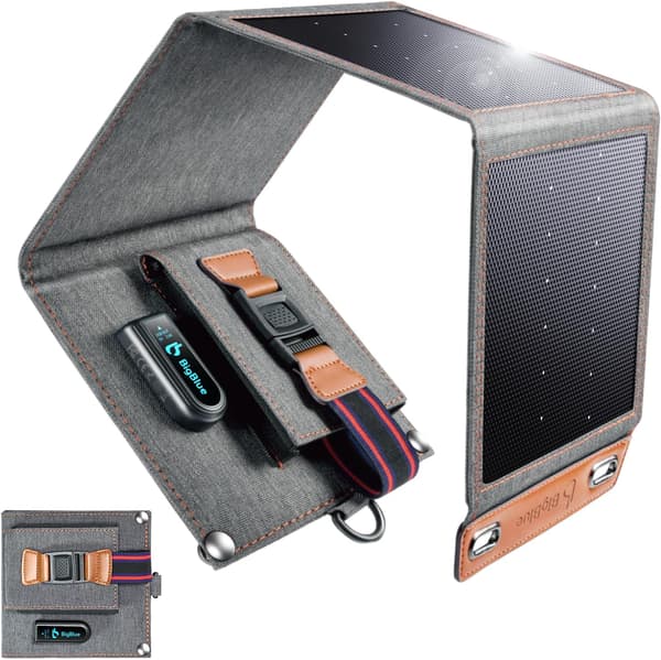 Solcellsladdare 28W | 4 paneler | 2 USB-portar | amperemeter | hopfällbar
