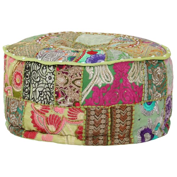 Patchwork-puf rund grøn | 40x20 cm | bomuld | håndlavet